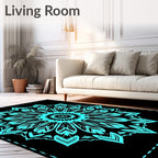 Bright Aqua Radial Flower Mandala Rug