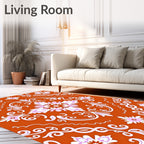 Vibrant Orange Floral Damask Rug