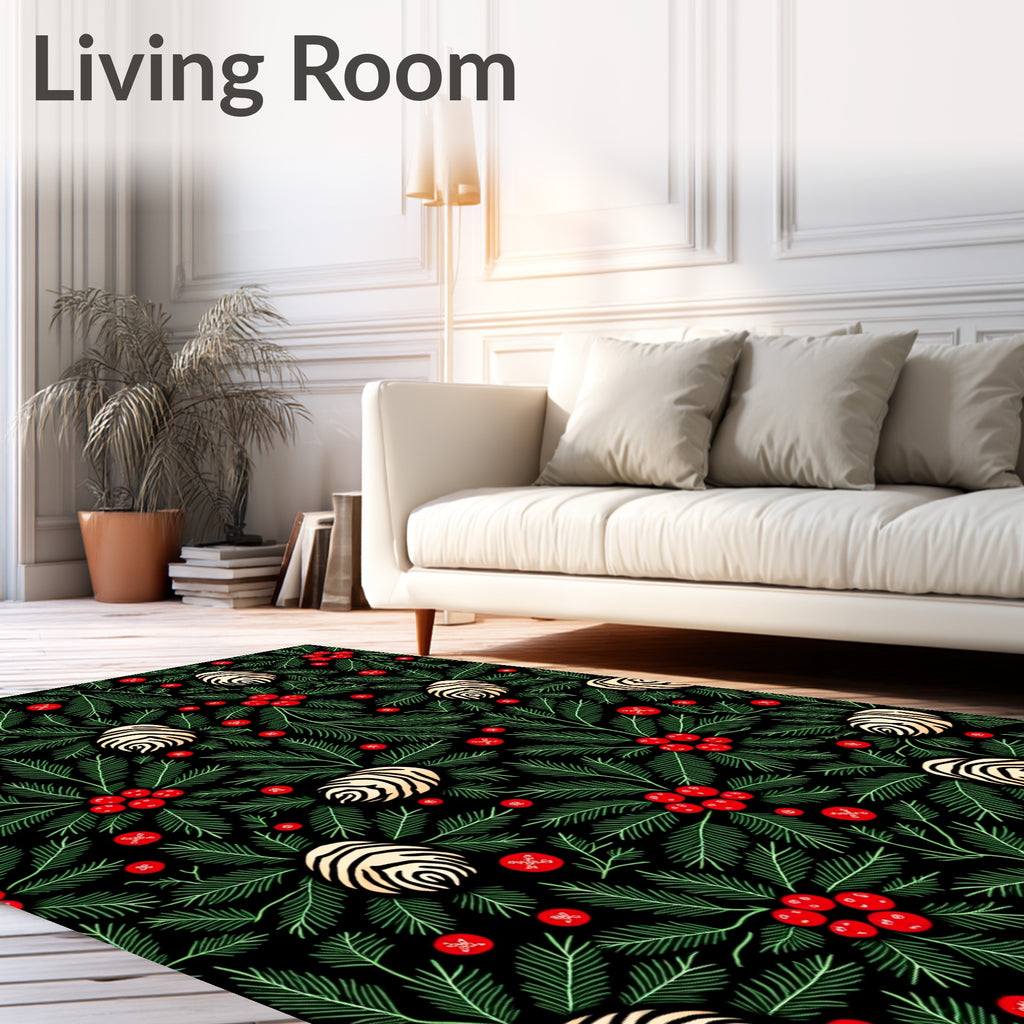 Holiday Green Pine Cone Berry Rug