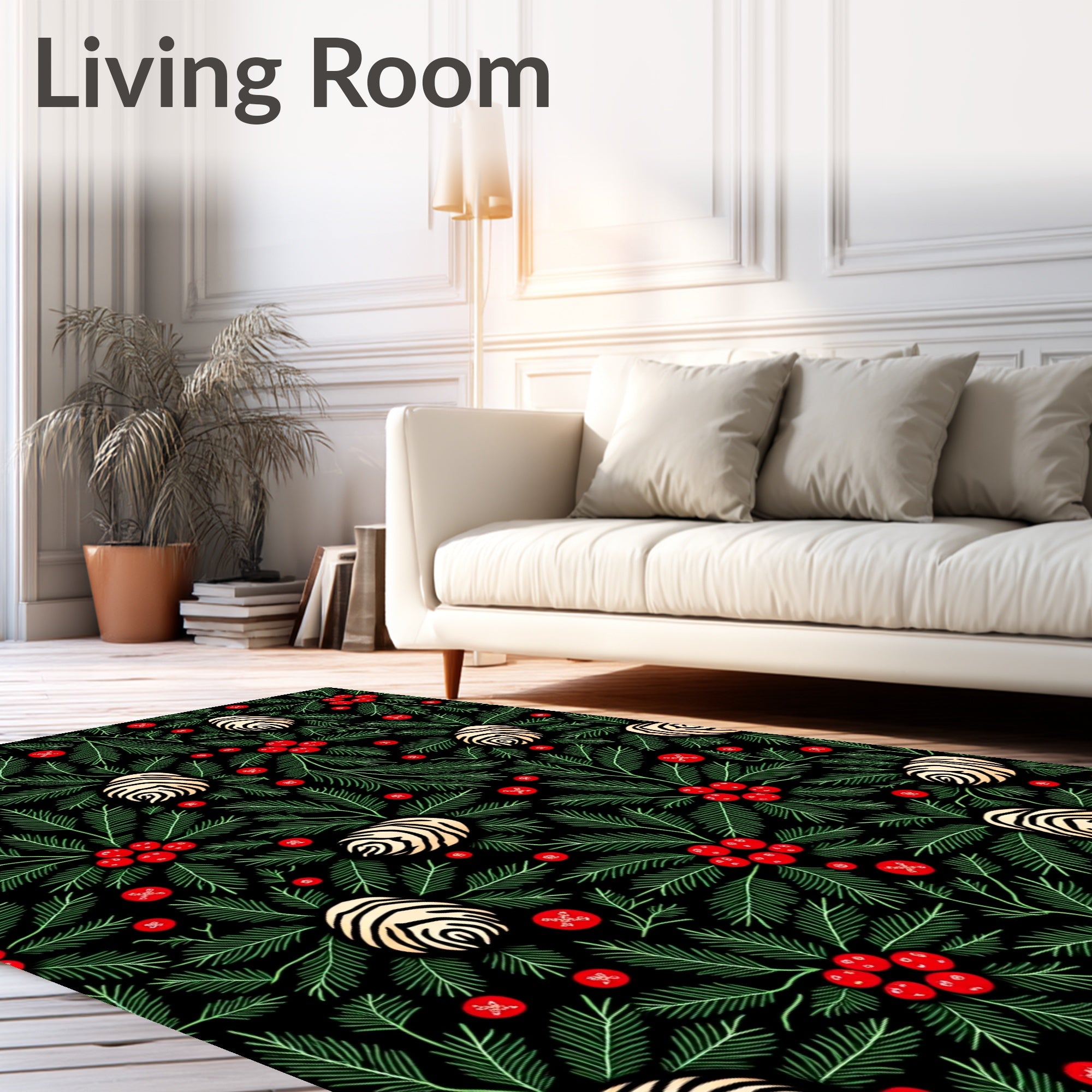 Holiday Green Pine Cone Berry Rug