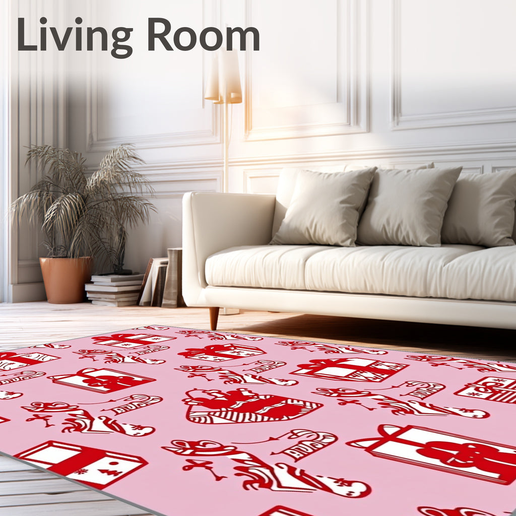 Red Gift Boxes Pink Background Rug