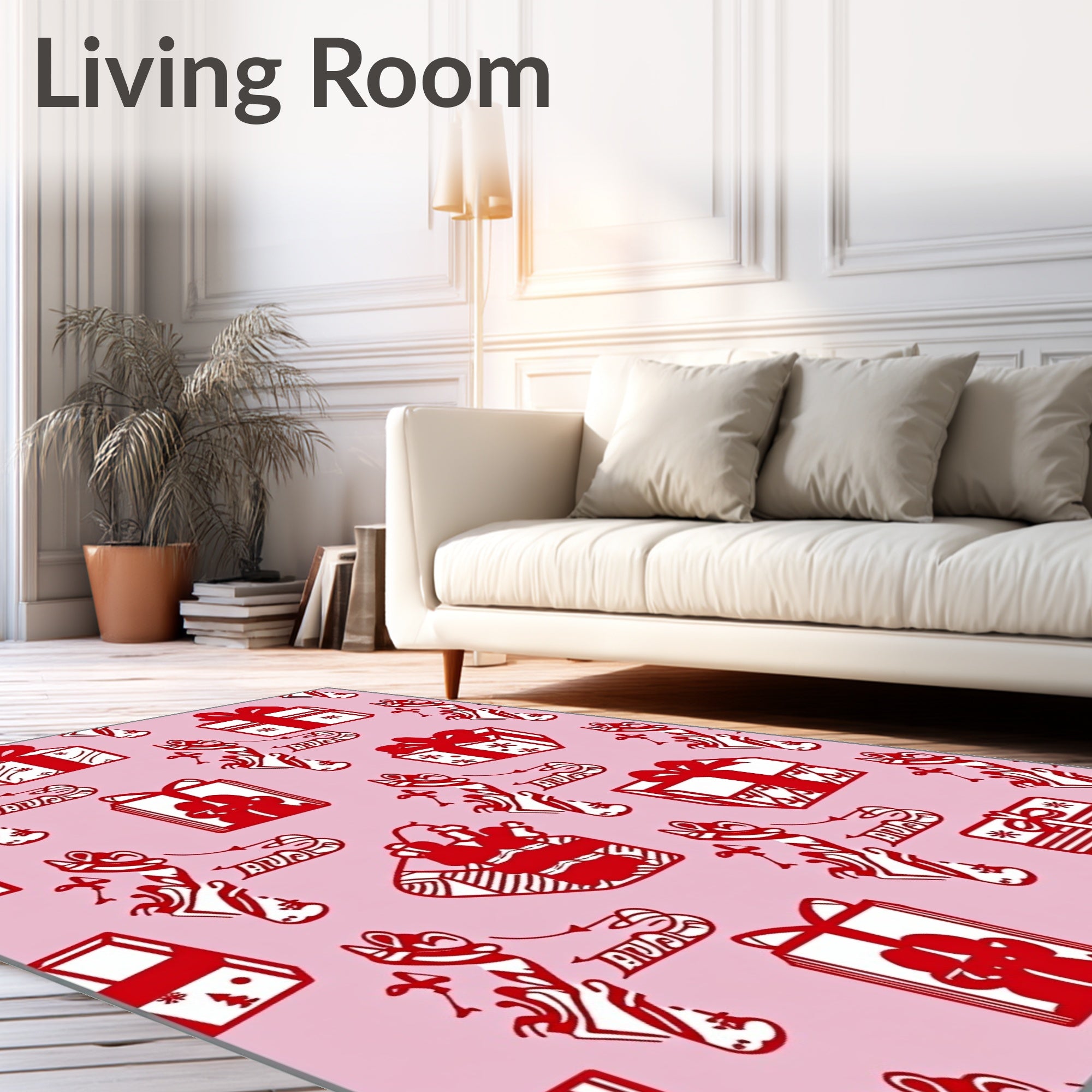 Red Gift Boxes Pink Background Rug