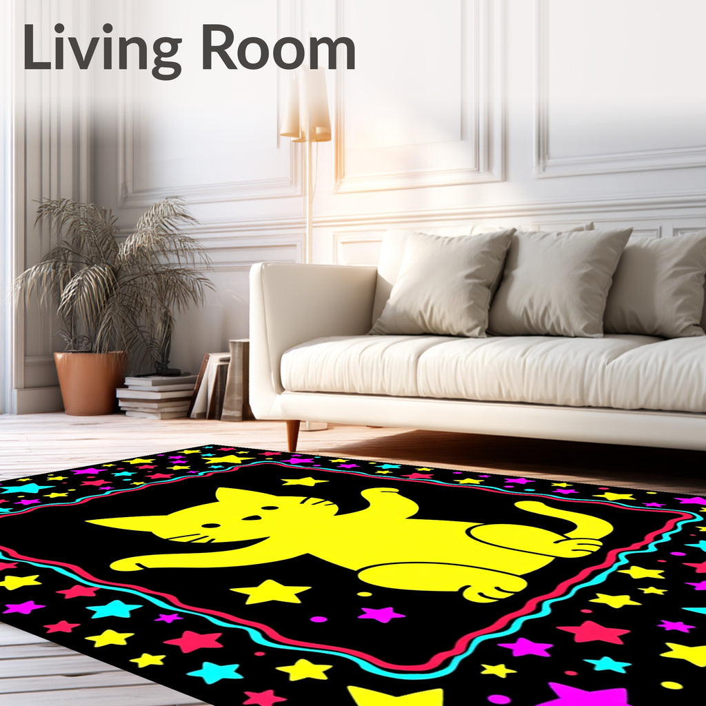 Yellow Cat Stars Border Rug