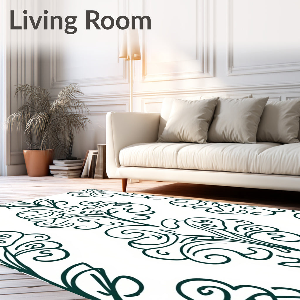 Dark Green Victorian Flourish Scroll Rug