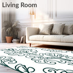 Dark Green Victorian Flourish Scroll Rug