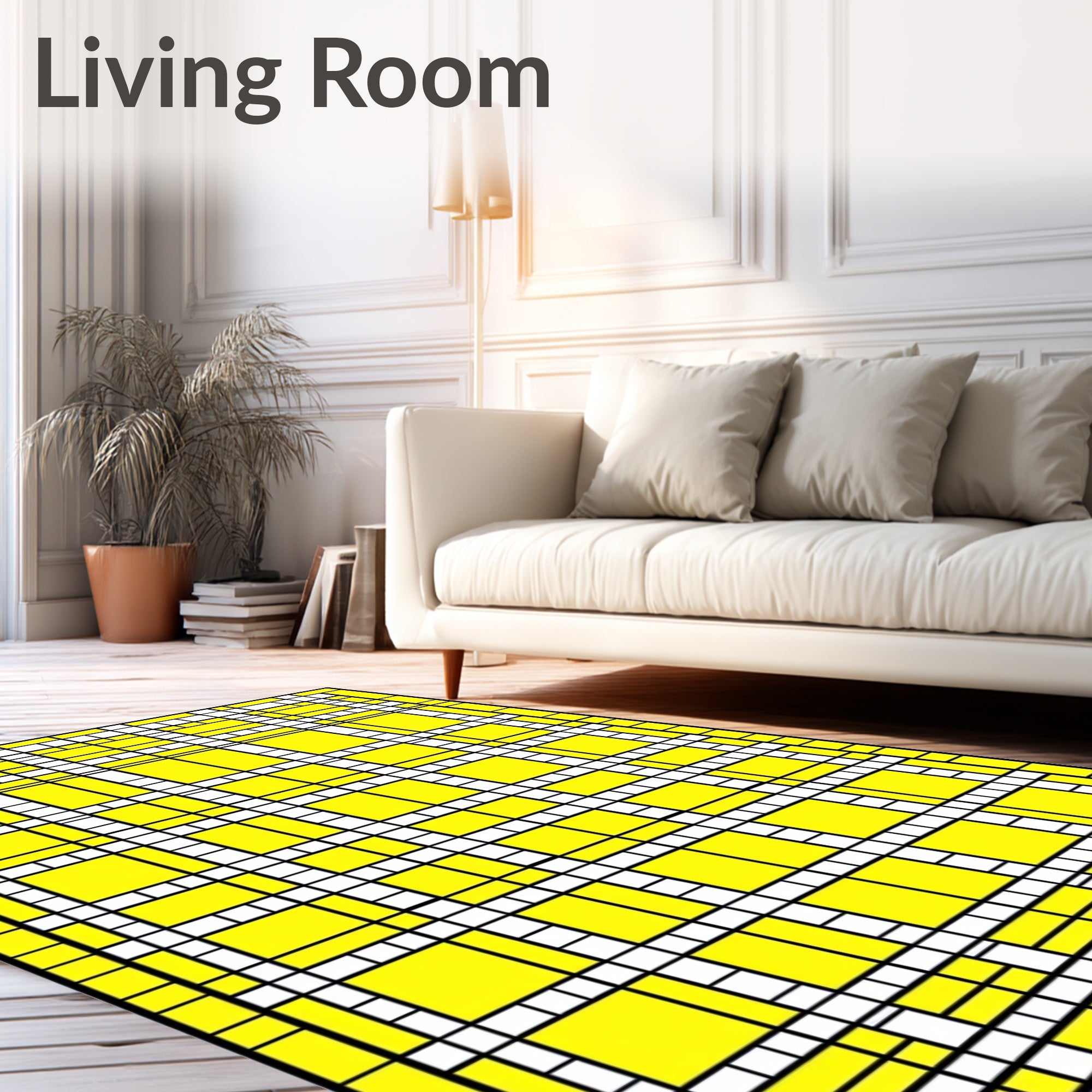 Vibrant Yellow Grid Composition Rug