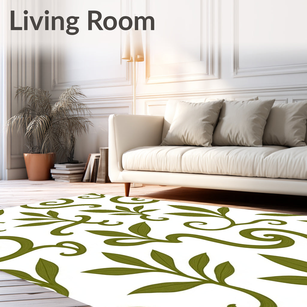 Organic Green Leafy Scrollwork Rug