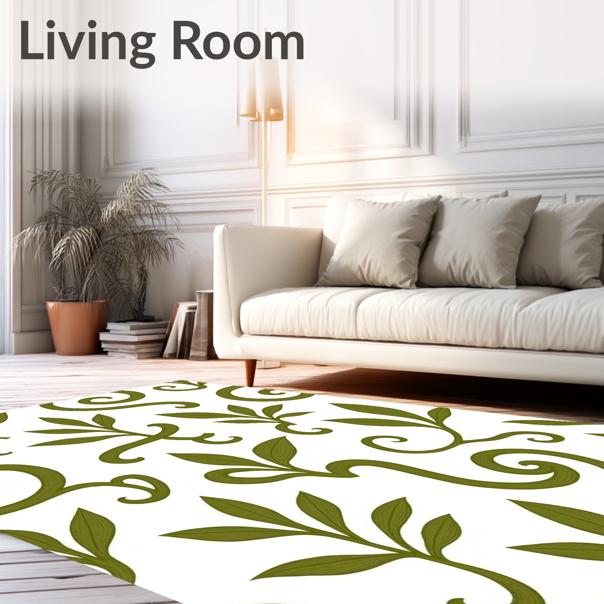 Organic Green Leafy Scrollwork Rug