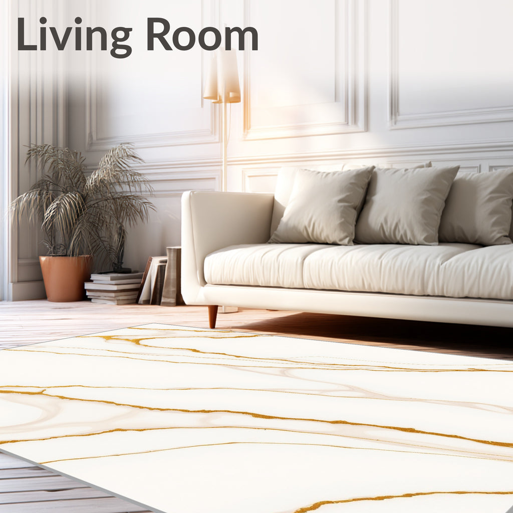 White Gold Veined Abstract Rug