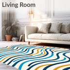 Abstract Navy Gold Wavy Stripes Rug