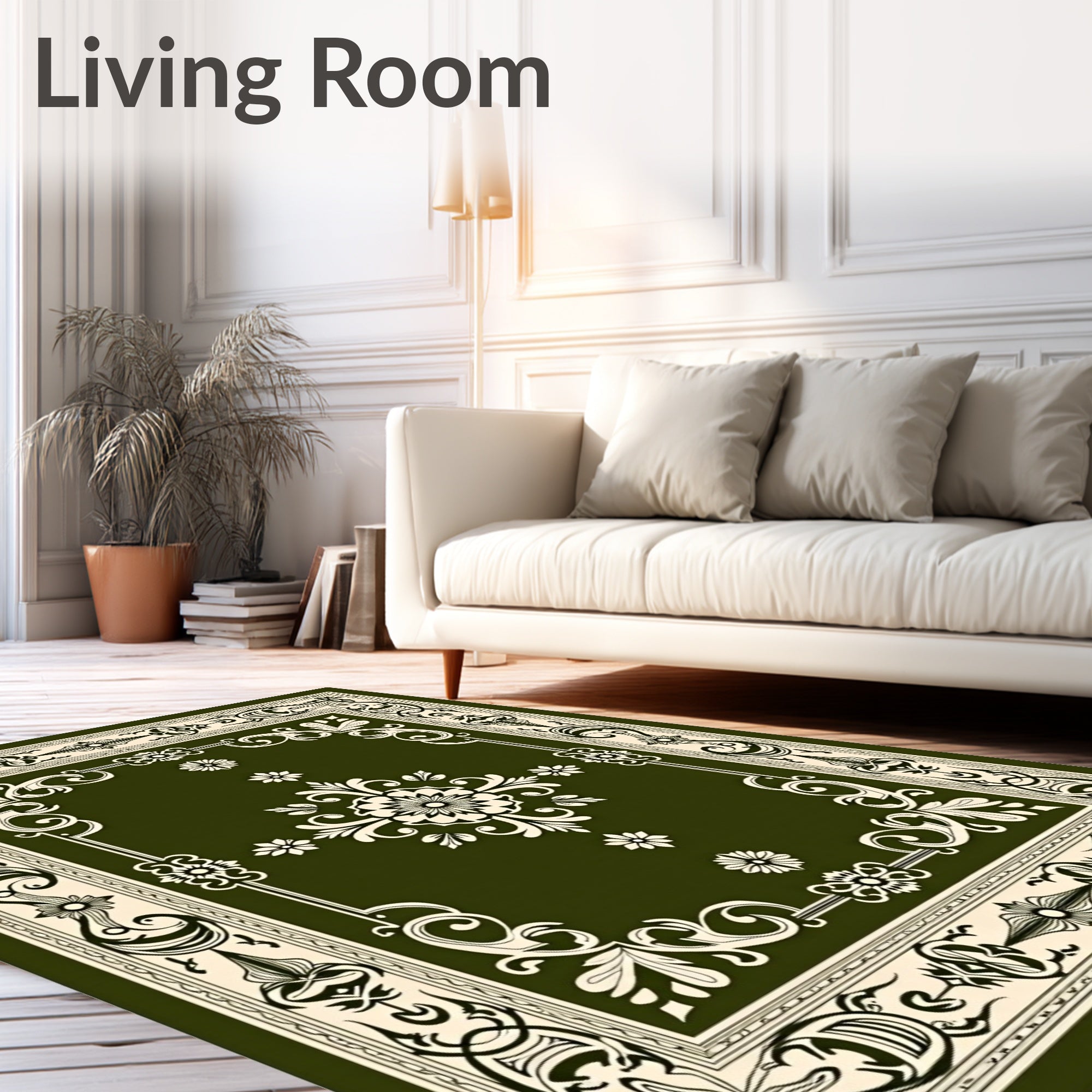 Deep Green Floral Vine Medallion Rug