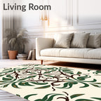 Cream Green Brown Floral Damask Rug