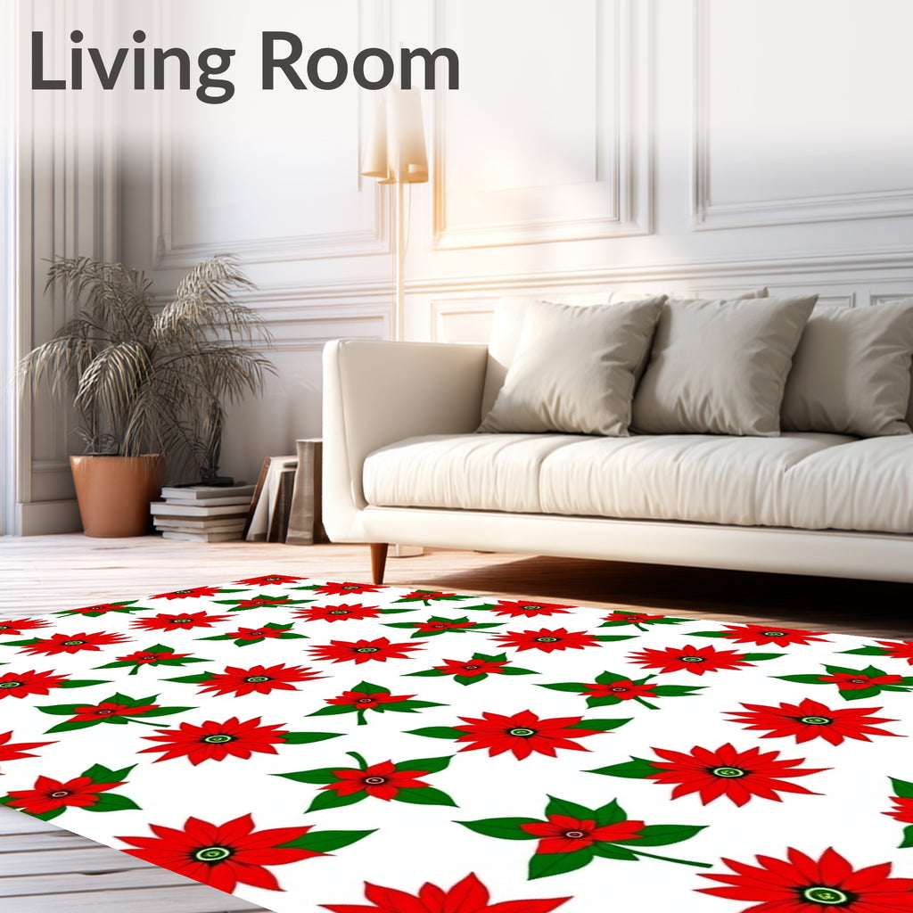 Festive Red Poinsettia Garland Rug