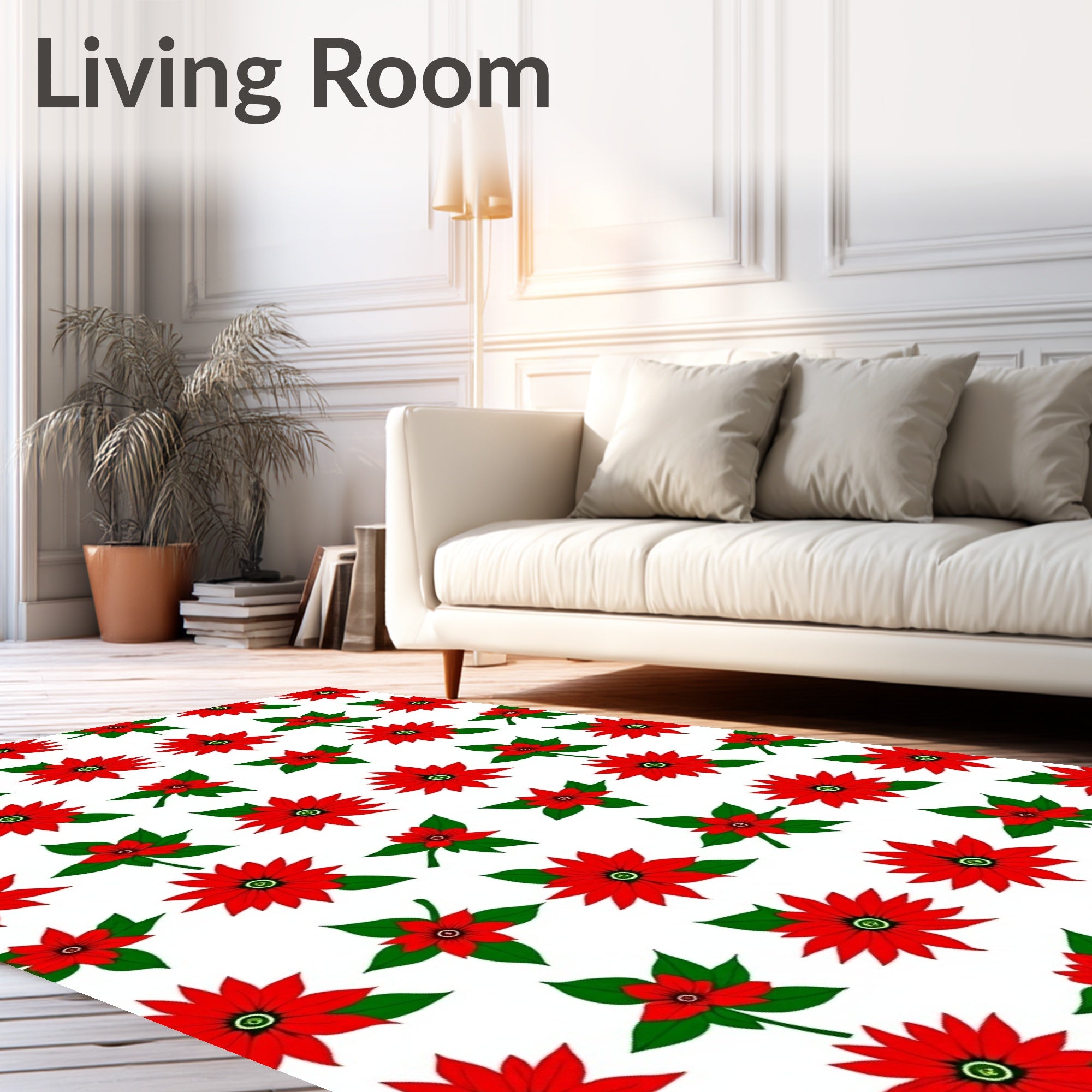 Festive Red Poinsettia Garland Rug