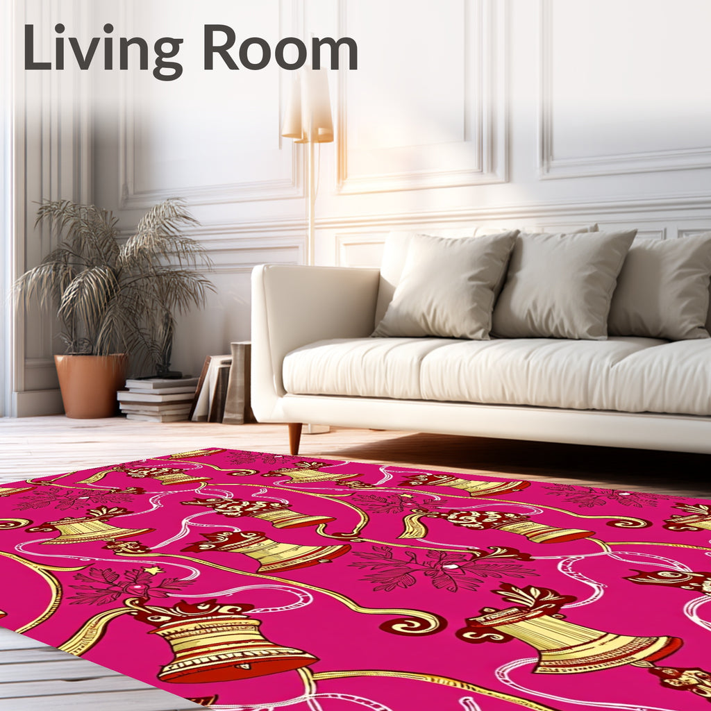 Ornate Red Gold Bell Garland Rug