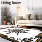 Ornate Black and Gold Starburst Frame Rug