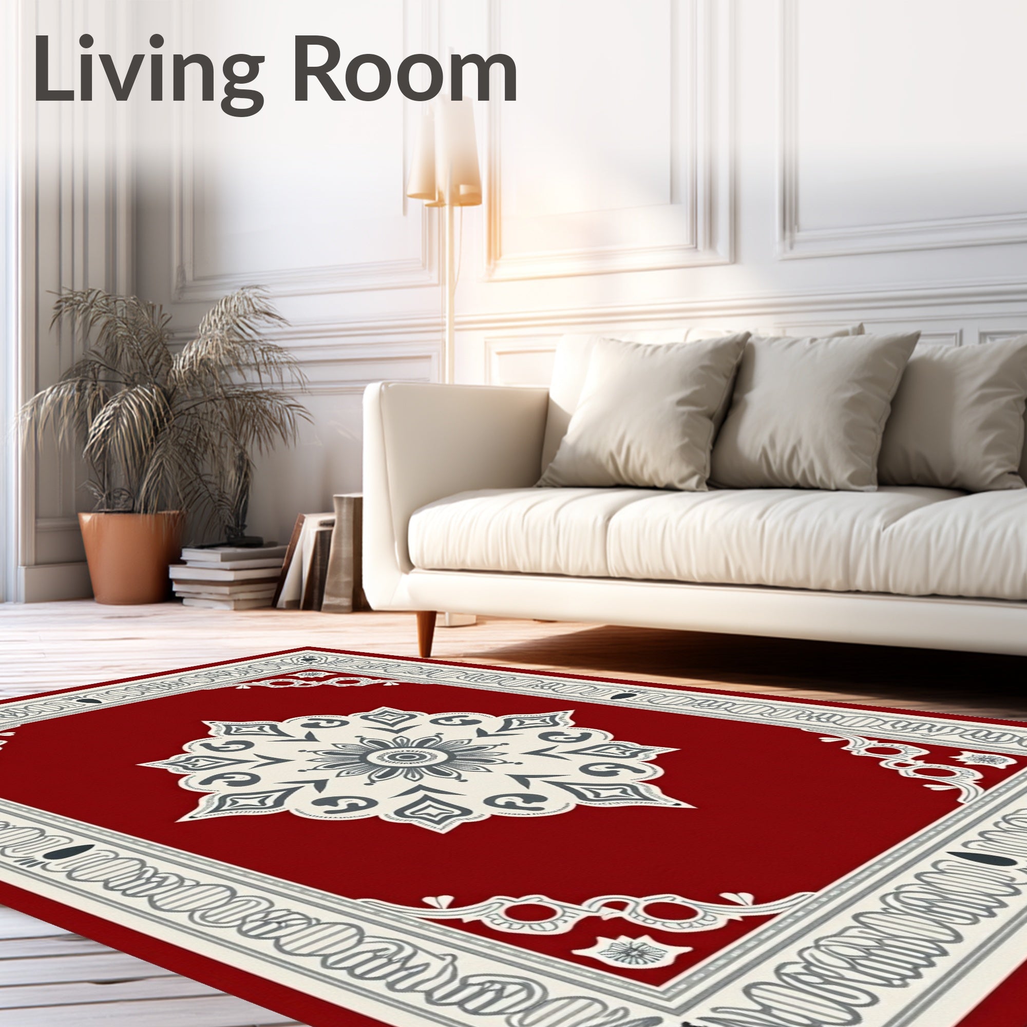 Rich Scarlet Antique Lotus Border Rug