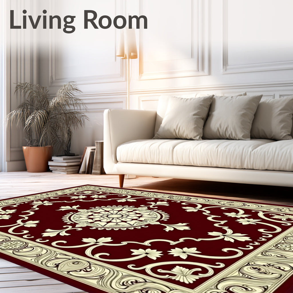 Crimson Ivory Floral Vine Medallion Rug