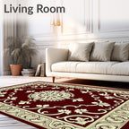 Crimson Ivory Floral Vine Medallion Rug