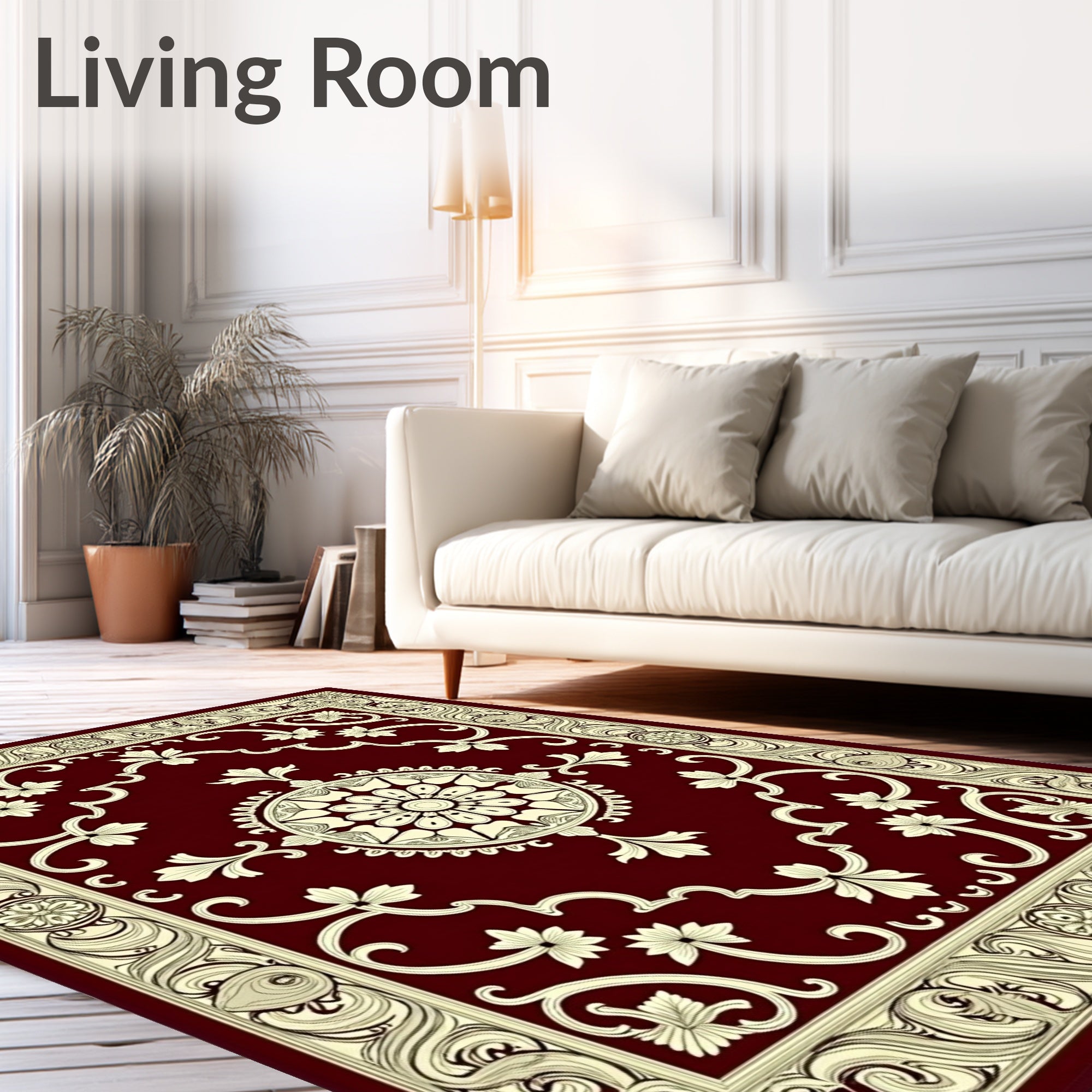 Crimson Ivory Floral Vine Medallion Rug