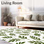 Dark Green Leafy Branch Pattern Rug