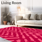 Crimson Pink Geometric Chevron Layered Rug