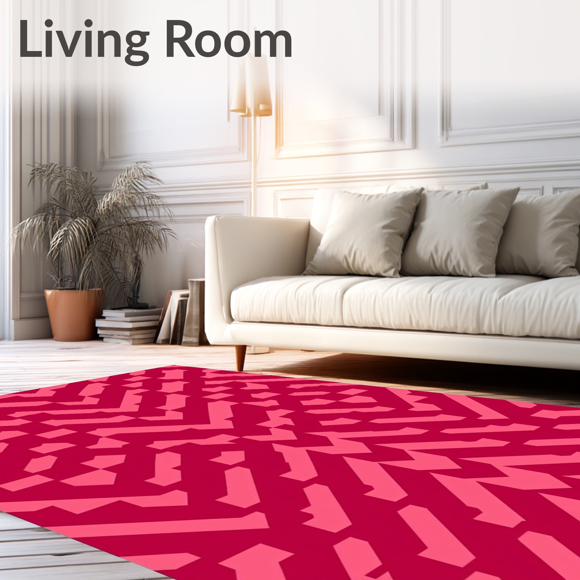 Crimson Pink Geometric Chevron Layered Rug