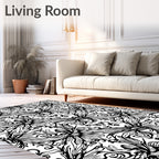 Black White Opulent Floral Swirl Rug