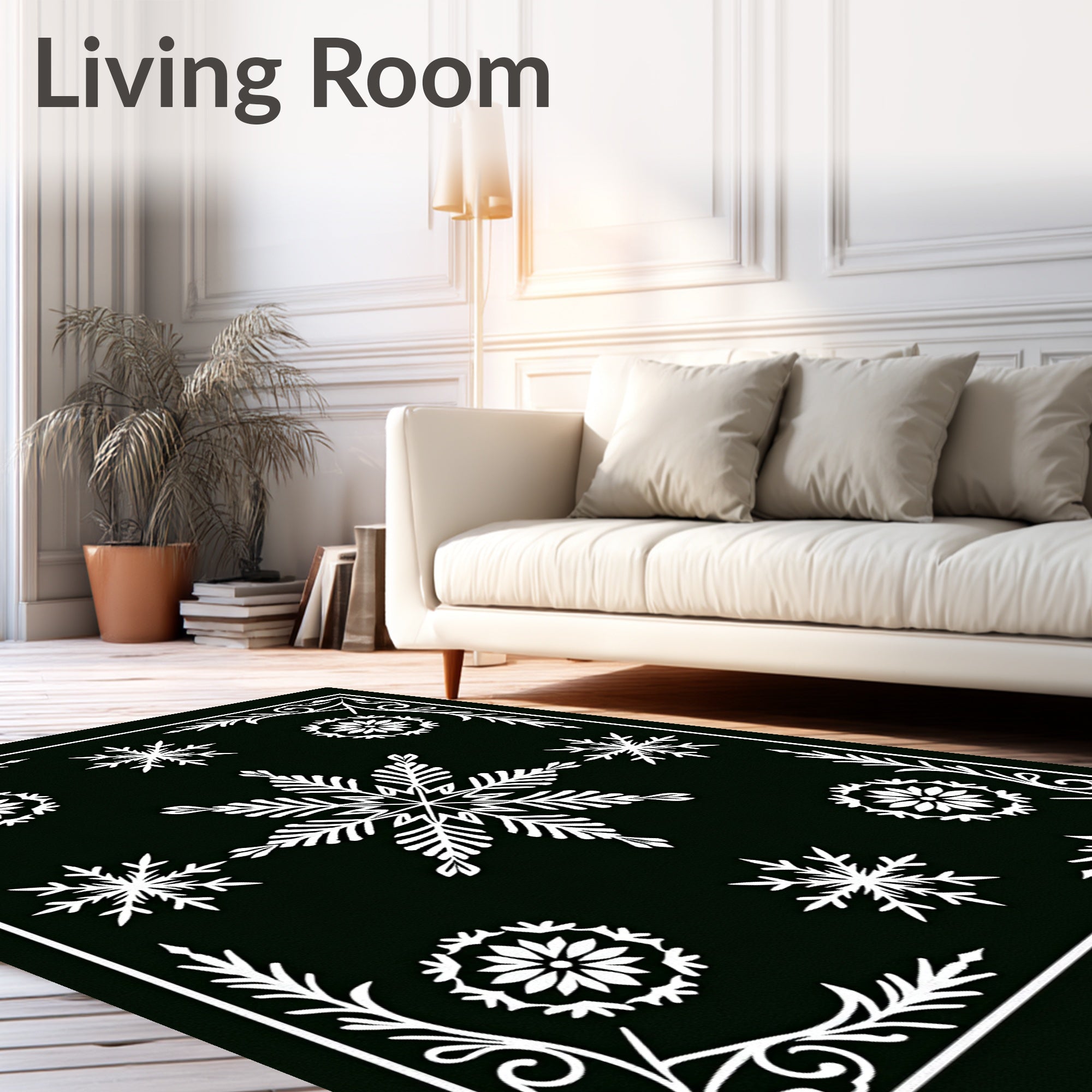 Winter White Snowflake Floral Borders Rug