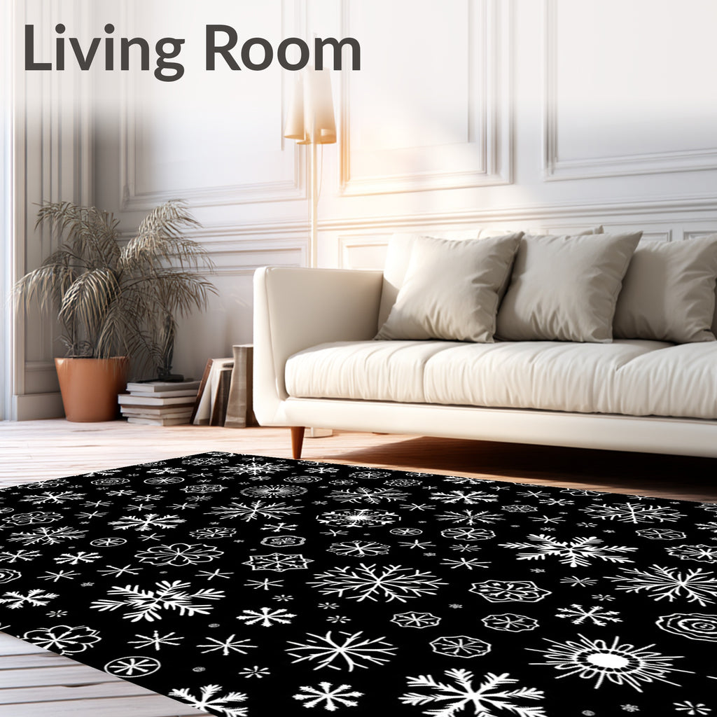 Black White Snowflake Collage Rug