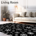Black White Snowflake Collage Rug