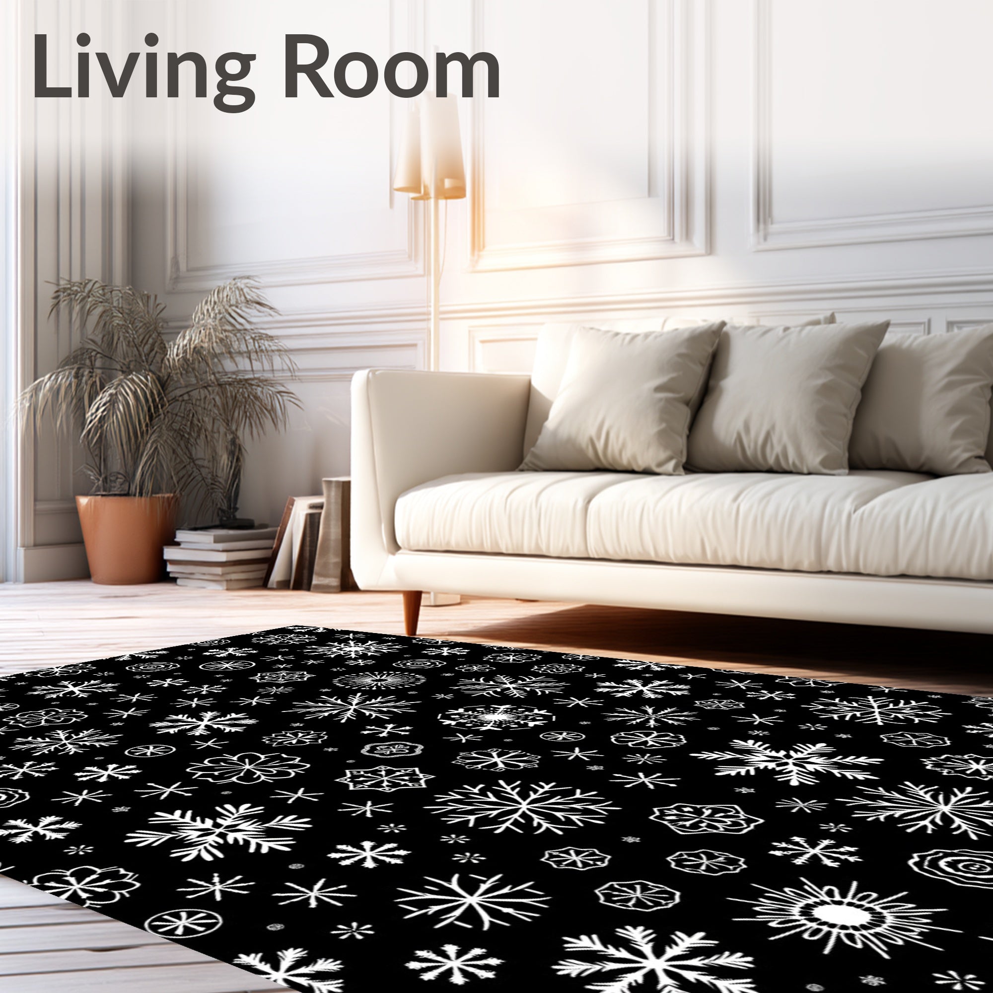 Black White Snowflake Collage Rug