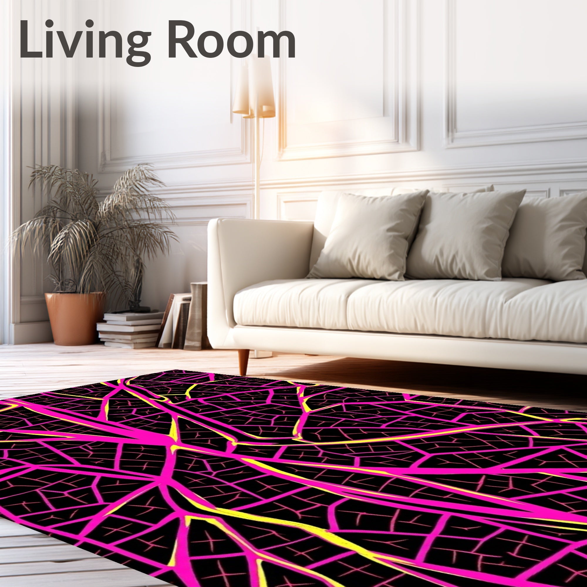 Vibrant Pink Yellow Vein Diagram Rug