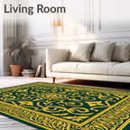 Emerald Green Gold Floral Medallion Rug