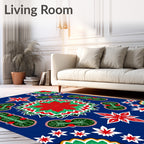 Vibrant Red Green Folk Art Medallion Rug