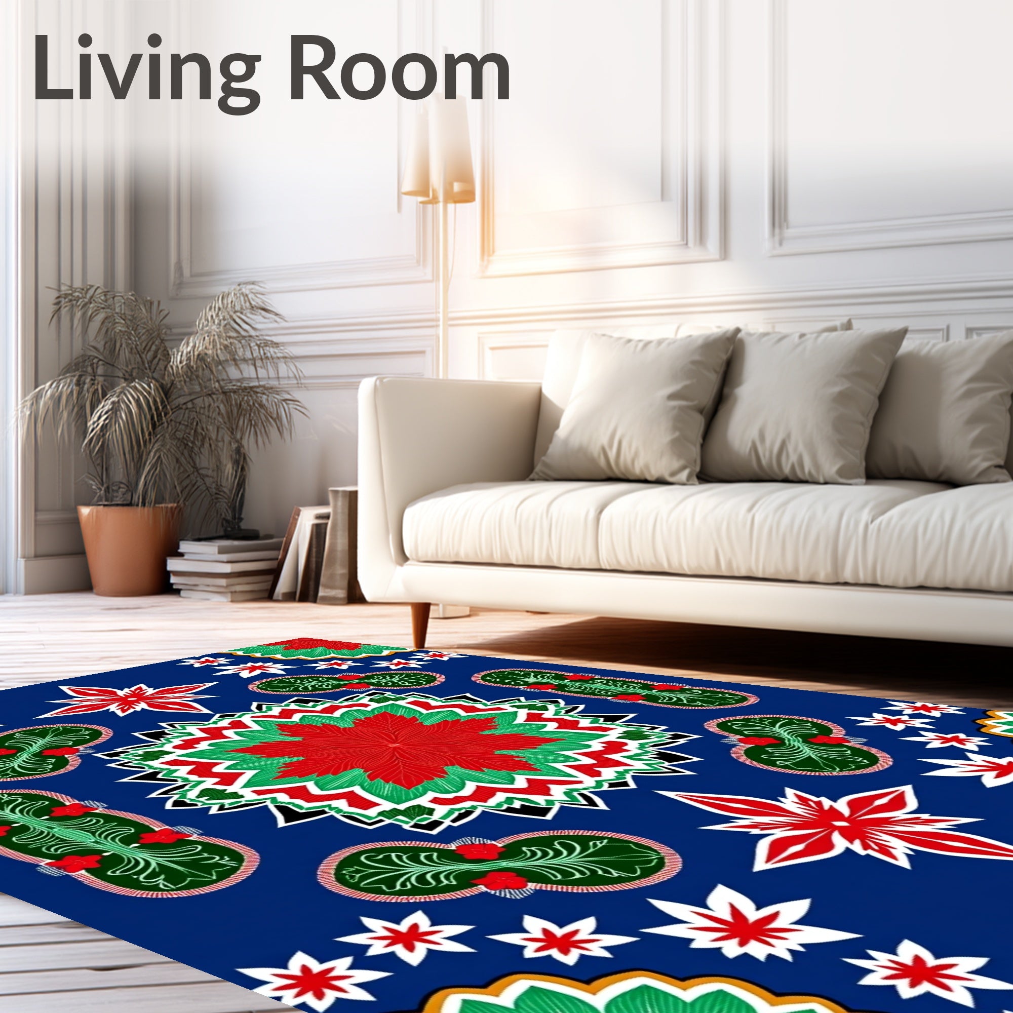 Vibrant Red Green Folk Art Medallion Rug