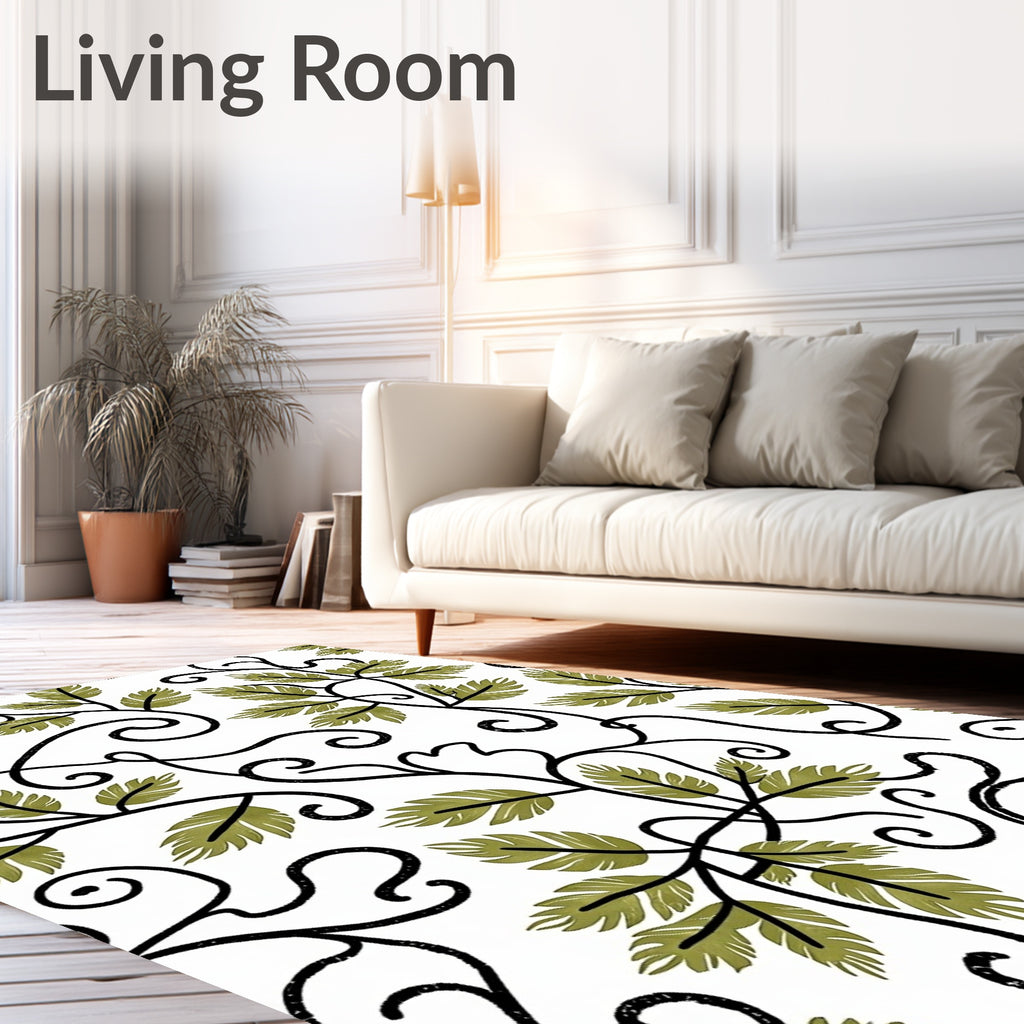 Green Leaf Scrolling Vine Rug