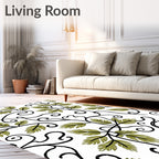 Green Leaf Scrolling Vine Rug