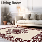 Deep Burgundy Floral Medallion Ivory Rug