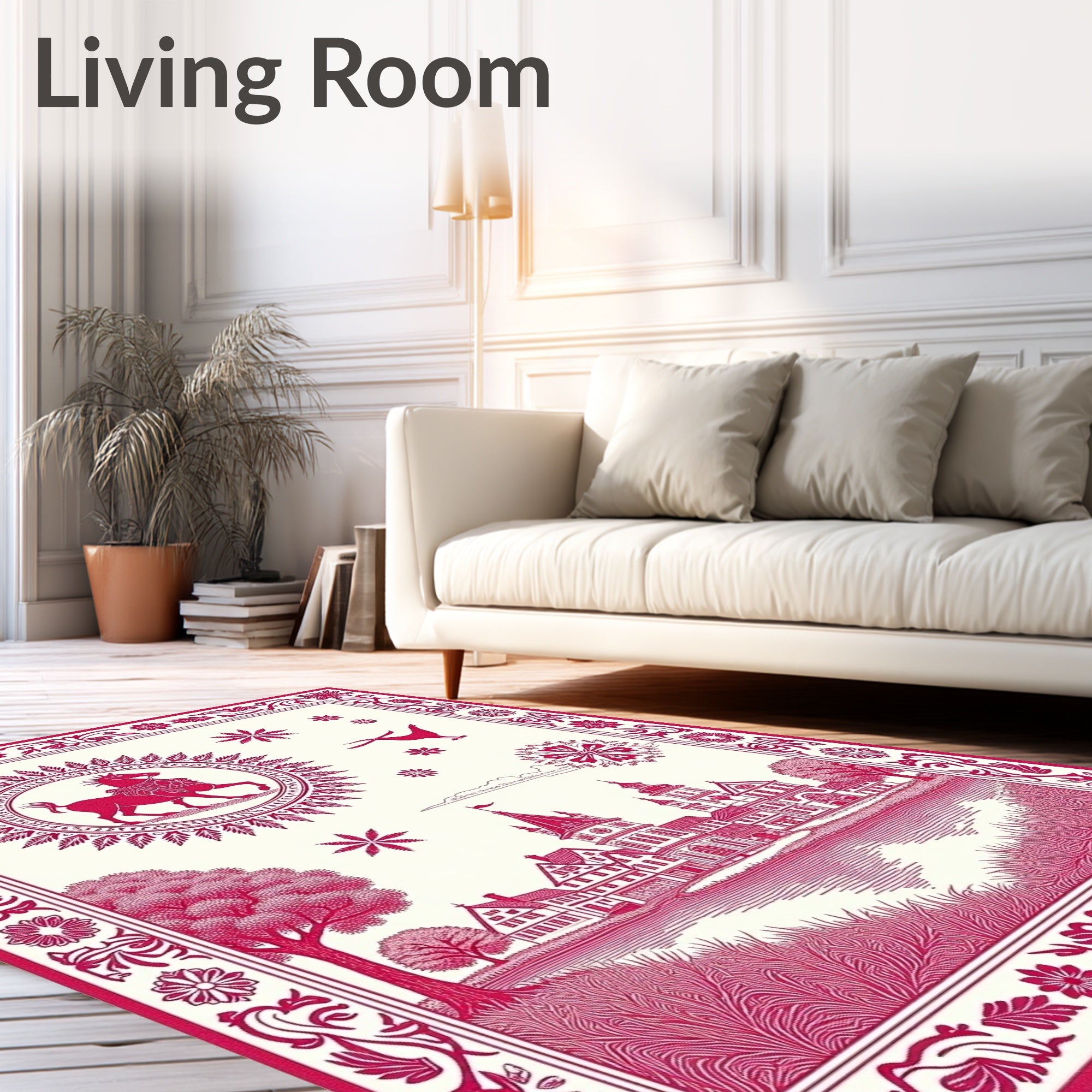 Crimson Horse Castle Lakeside Scenery Rug