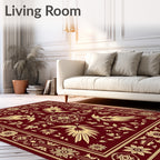 Crimson and Gold Floral Bird Rug