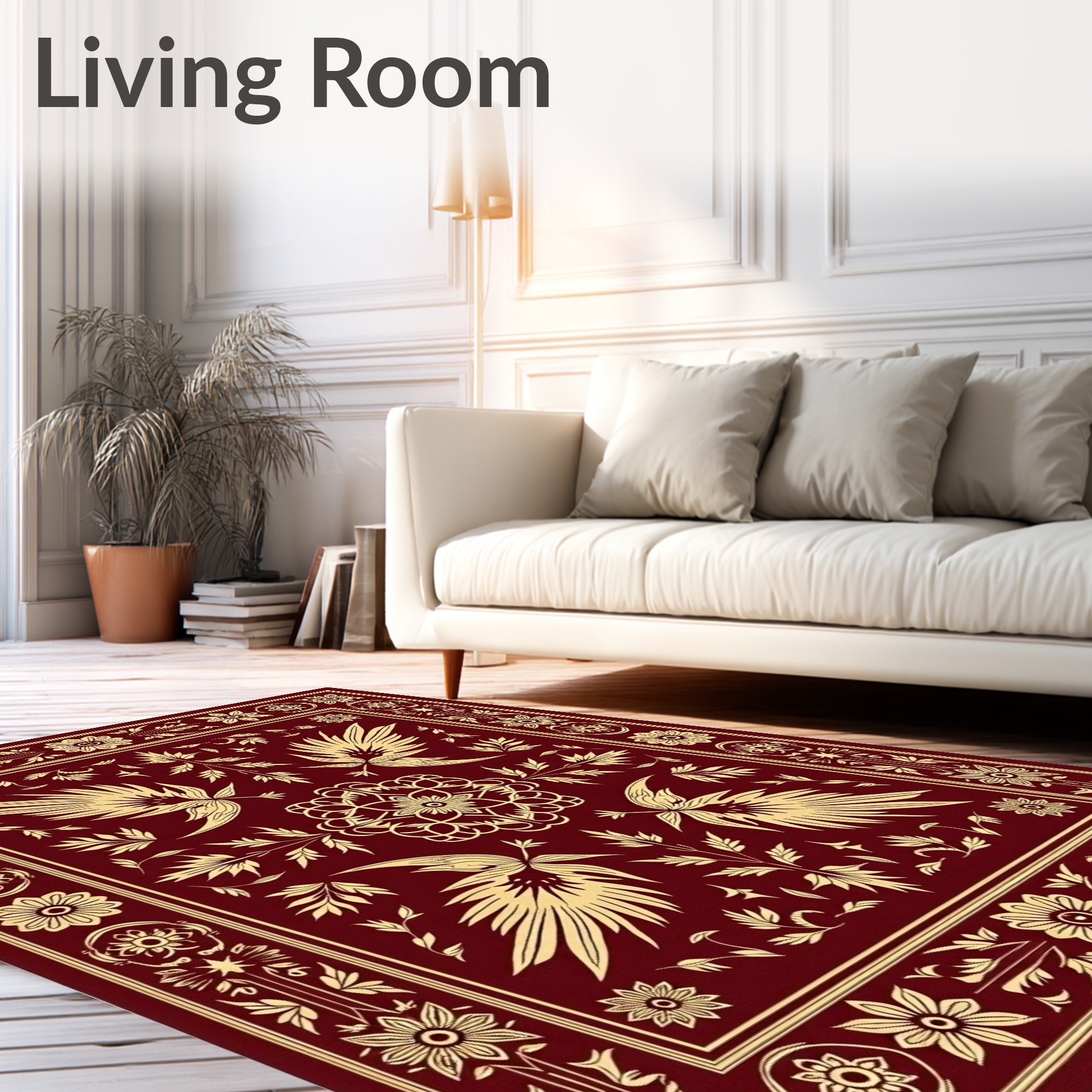 Crimson and Gold Floral Bird Rug