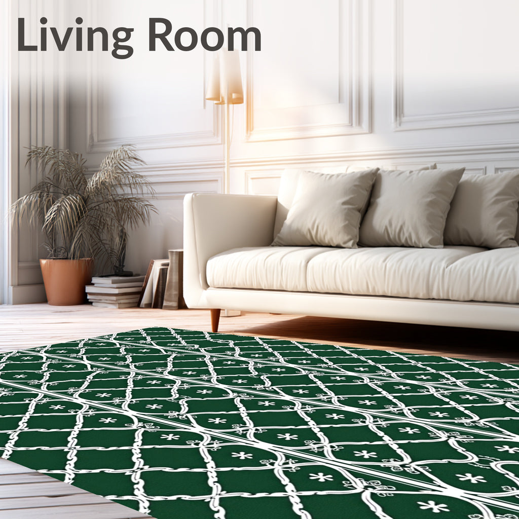 Deep Green Lattice Star Inlay Rug