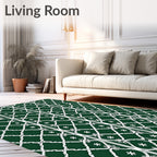 Deep Green Lattice Star Inlay Rug