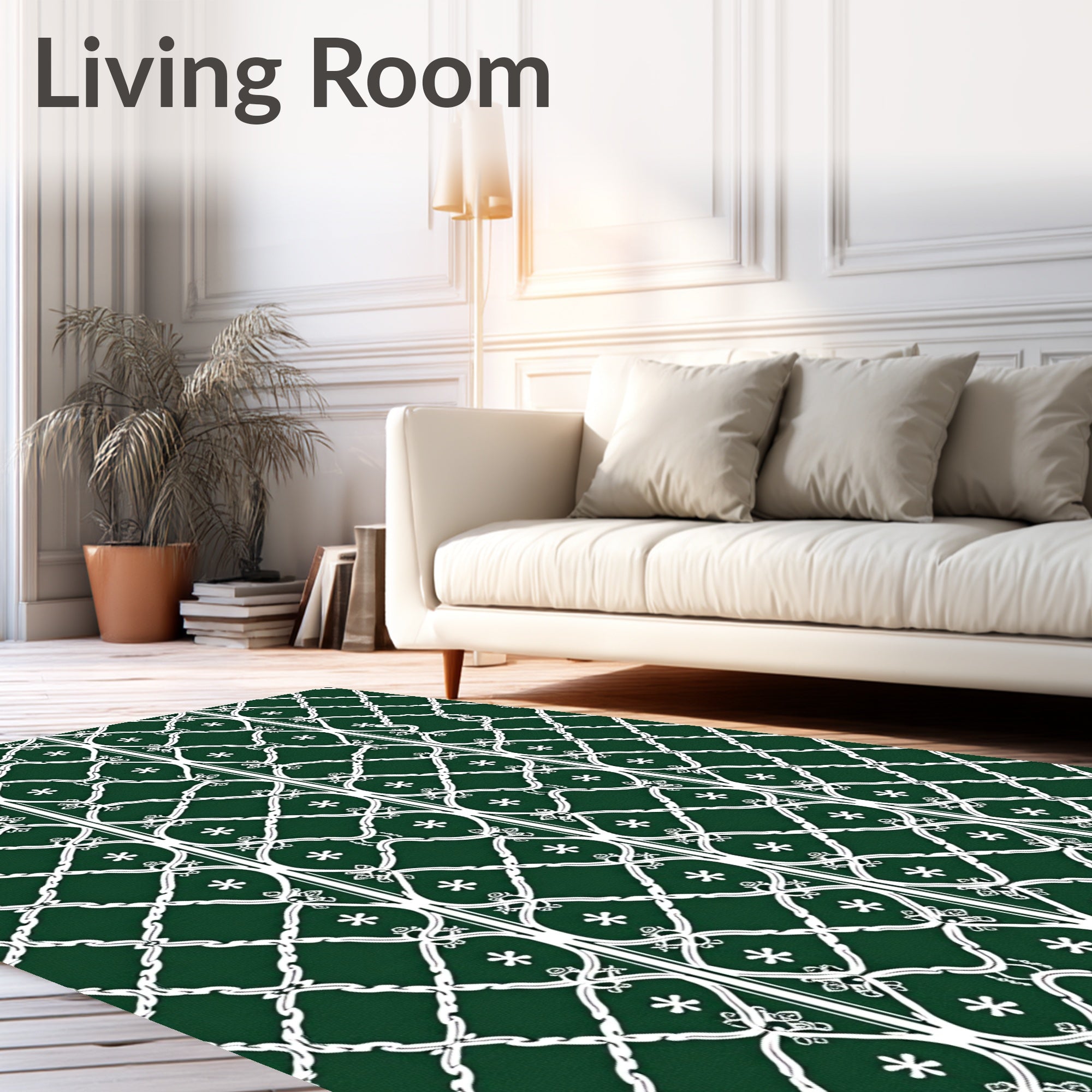 Deep Green Lattice Star Inlay Rug