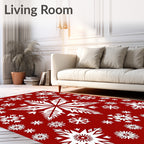 Crisp Red White Snowflake Collage Rug