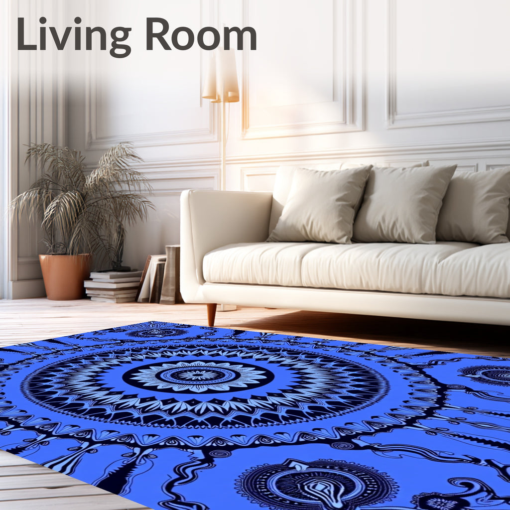 Deep Blue Intricate Mandala Floral Rug
