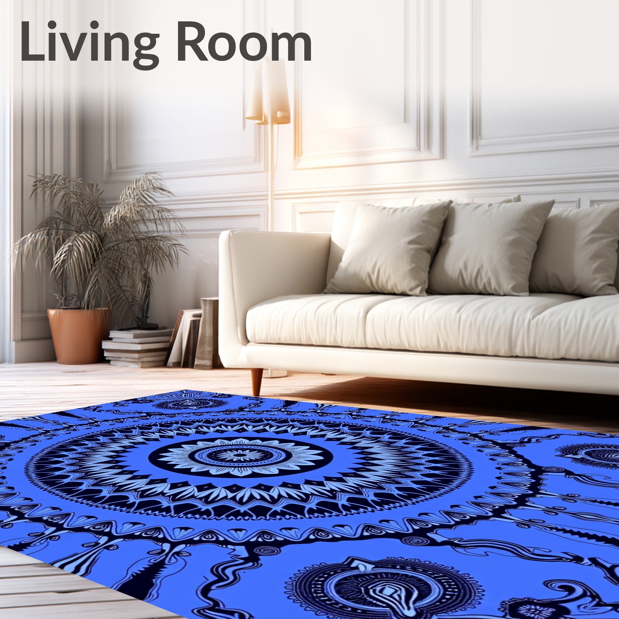 Deep Blue Intricate Mandala Floral Rug