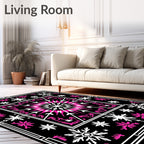 Hot Pink Snowflake Mandala Black Rug