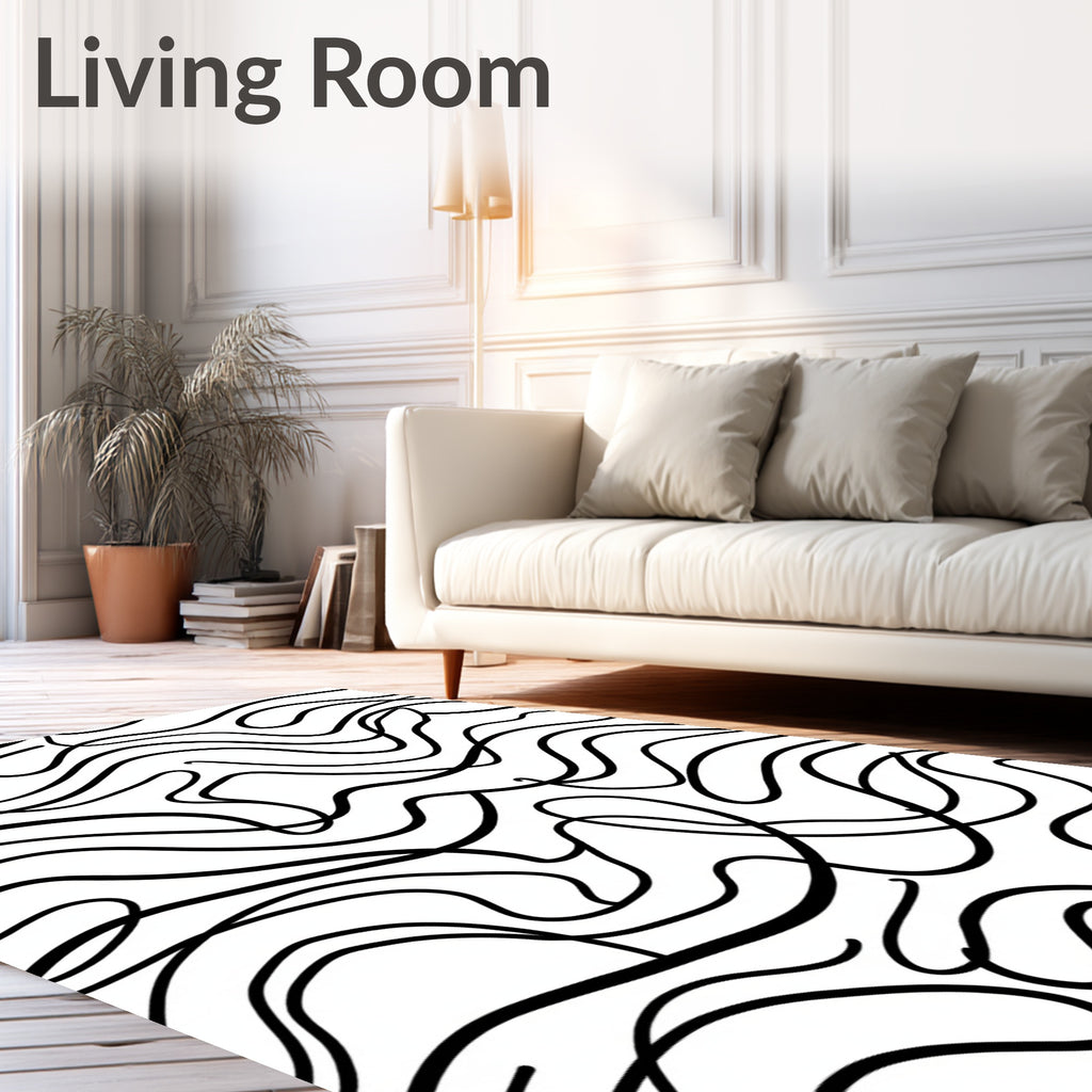Black And White Abstract Swirl Rug